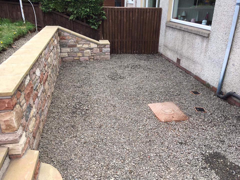 Groundworks, Wall Built and Gravel Patio Area