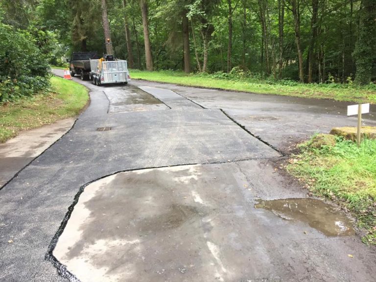 Resurfacing road repair works Mertoun House for Duke of Sutherland