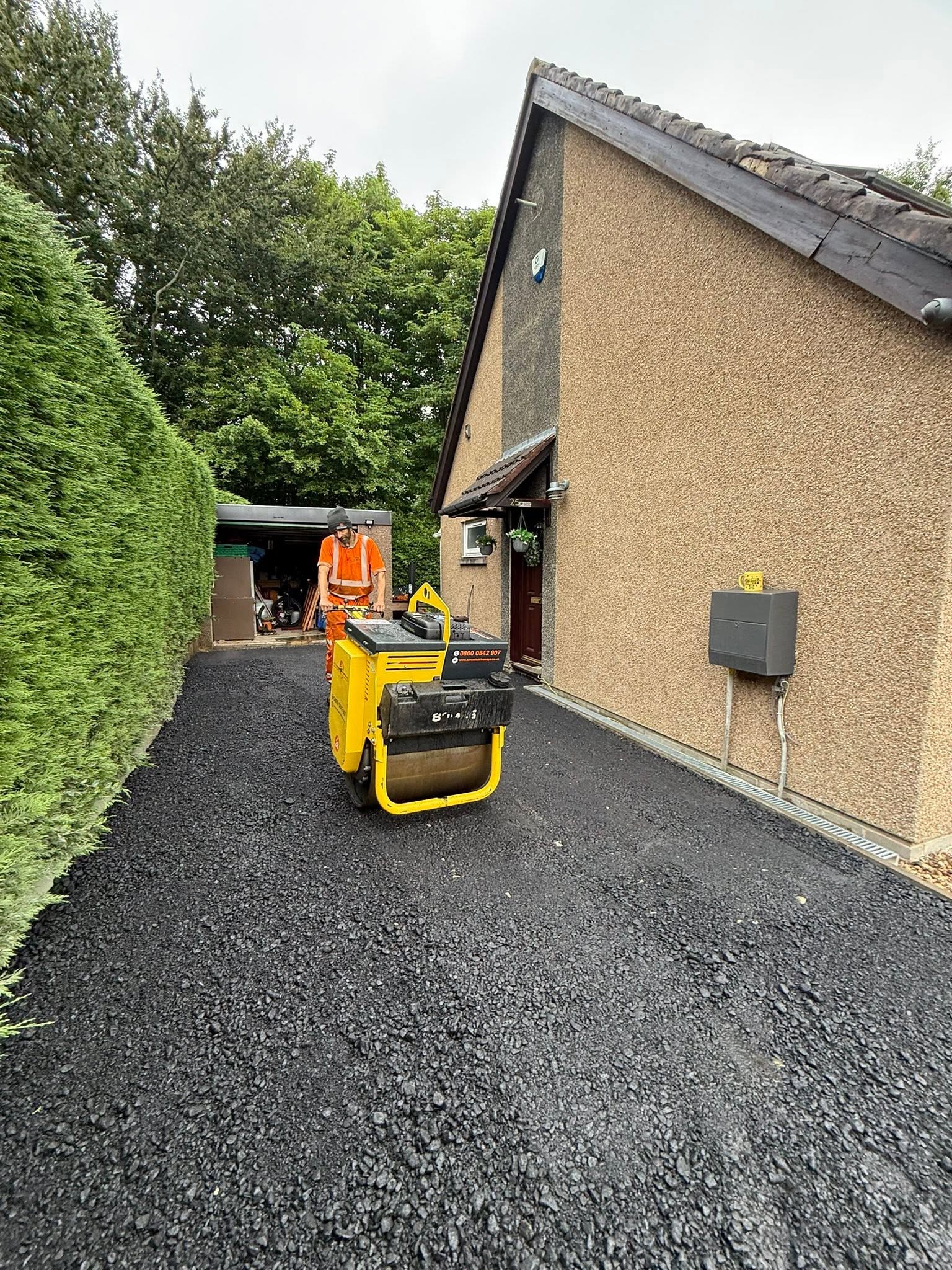 Single-Car Tarmac Driveway with Kerbing, ACO Drainage Channel